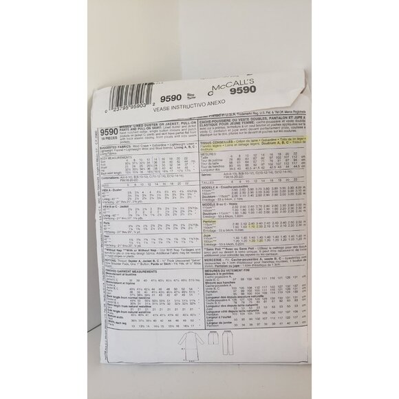 Vintage McCall's 9590 Sewing Pattern: Misses' Duster, - Picture 6 of 10